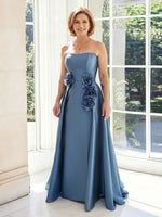 A Line Satin Strapless Sleeveless Long Mother of the Bride Dresses