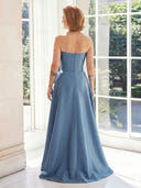 A Line Satin Strapless Sleeveless Long Mother of the Bride Dresses