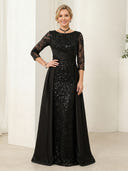 Satin A Line Scoop Neck 3/4 Sleeves Long Mother of the Bride Dresses