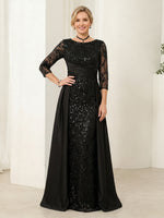 Satin A Line Scoop Neck 3/4 Sleeves Long Mother of the Bride Dresses
