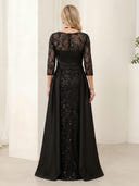 Satin A Line Scoop Neck 3/4 Sleeves Long Mother of the Bride Dresses