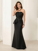 Strapless Sheath Satin Sleeveless Long Mother of the Bride Dresses