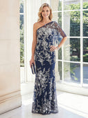 Tulle One Shoulder Sheath Half Sleeves Long Mother of the Bride Dresses