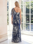 Tulle One Shoulder Sheath Half Sleeves Long Mother of the Bride Dresses