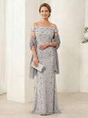Tulle Off the Shoulder Sheath Sleeveless Long Mother of the Bride Dresses