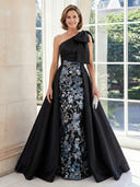 One Shoulder Satin A Line Sleeveless Long Mother of the Bride Dresses