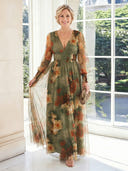 A Line V Neck Chiffon Long Sleeves Long Mother of the Bride Dresses