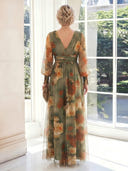 A Line V Neck Chiffon Long Sleeves Long Mother of the Bride Dresses