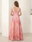 A Line V Neck Satin Sleeveless Long Mother of the Bride Dresses