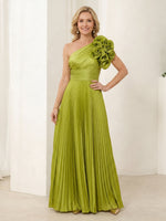 Satin A Line One Shoulder Sleeveless Long Mother of the Bride Dresses
