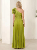 Satin A Line One Shoulder Sleeveless Long Mother of the Bride Dresses