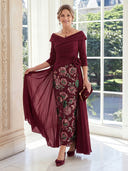 Chiffon Sheath V Neck 3/4 Sleeves Long Mother of the Bride Dresses