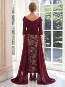 Chiffon Sheath V Neck 3/4 Sleeves Long Mother of the Bride Dresses