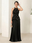 A Line Chiffon Halter Sleeveless Long Mother of the Bride Dresses
