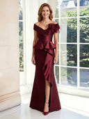 Off the Shoulder Sheath Satin Long Mother of the Bride Dresses