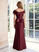 Off the Shoulder Sheath Satin Long Mother of the Bride Dresses