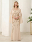 Scoop Neck Sheath Chiffon Sleeveless Long Mother of the Bride Dresses