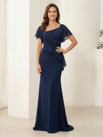 Chiffon Sheath Short Sleeves Long Mother of the Bride Dresses