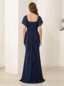 Chiffon Sheath Short Sleeves Long Mother of the Bride Dresses