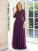 Chiffon A Line Boat Neck 3/4 Sleeves Long Mother of the Bride Dresses