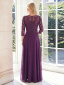 Chiffon A Line Boat Neck 3/4 Sleeves Long Mother of the Bride Dresses