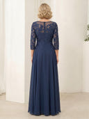 Chiffon Scoop Neck A Line 3/4 Sleeves Long Mother of the Bride Dresses
