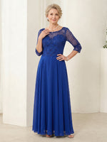 A Line Chiffon Scoop Neck 3/4 Sleeves Long Mother of the Bride Dresses