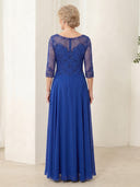 A Line Chiffon Scoop Neck 3/4 Sleeves Long Mother of the Bride Dresses