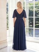 A Line V Neck Chiffon Half Sleeves Long Mother of the Bride Dresses