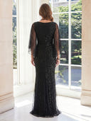 Tulle Sheath Boat Neck 3/4 Sleeves Long Mother of the Bride Dresses