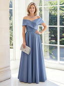 A Line Satin Off the Shoulder Sleeveless Long Mother of the Bride Dresses