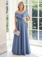 A Line Satin Off the Shoulder Sleeveless Long Mother of the Bride Dresses