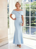Sheath Off the Shoulder Satin Sleeveless Long Mother of the Bride Dresses