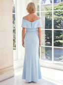 Sheath Off the Shoulder Satin Sleeveless Long Mother of the Bride Dresses