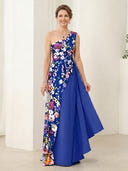 Satin A Line One Shoulder Sleeveless Long Mother of the Bride Dresses
