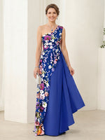 Satin A Line One Shoulder Sleeveless Long Mother of the Bride Dresses