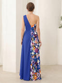 Satin A Line One Shoulder Sleeveless Long Mother of the Bride Dresses