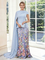 Sheath Satin Short Sleeves Boat Neck Long Mother of the Bride Dresses