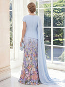 Sheath Satin Short Sleeves Boat Neck Long Mother of the Bride Dresses