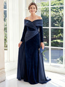 Satin A Line Off the Shoulder Long Sleeves Long Mother of the Bride Dresses