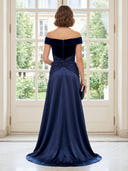 Satin A Line Off the Shoulder Long Sleeves Long Mother of the Bride Dresses