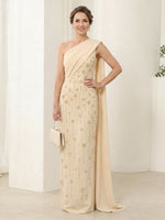 One Shoulder Satin Sheath Sleeveless Long Mother of the Bride Dresses