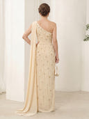 One Shoulder Satin Sheath Sleeveless Long Mother of the Bride Dresses
