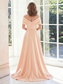 Boat Neck Satin A Line Sleeveless Long Mother of the Bride Dresses