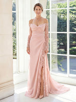 Off the Shoulder Sheath Satin Long Sleeves Long Mother of the Bride Dresses