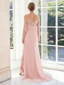Off the Shoulder Sheath Satin Long Sleeves Long Mother of the Bride Dresses