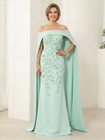 Off the Shoulder Sheath Satin Sleeveless Long Mother of the Bride Dresses
