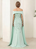 Off the Shoulder Sheath Satin Sleeveless Long Mother of the Bride Dresses