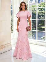 Mermaid Satin Short Sleeves Scoop Neck Long Mother of the Bride Dresses