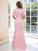 Mermaid Satin Short Sleeves Scoop Neck Long Mother of the Bride Dresses